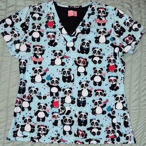 Panda & Hearts Print Women's Scrub Top